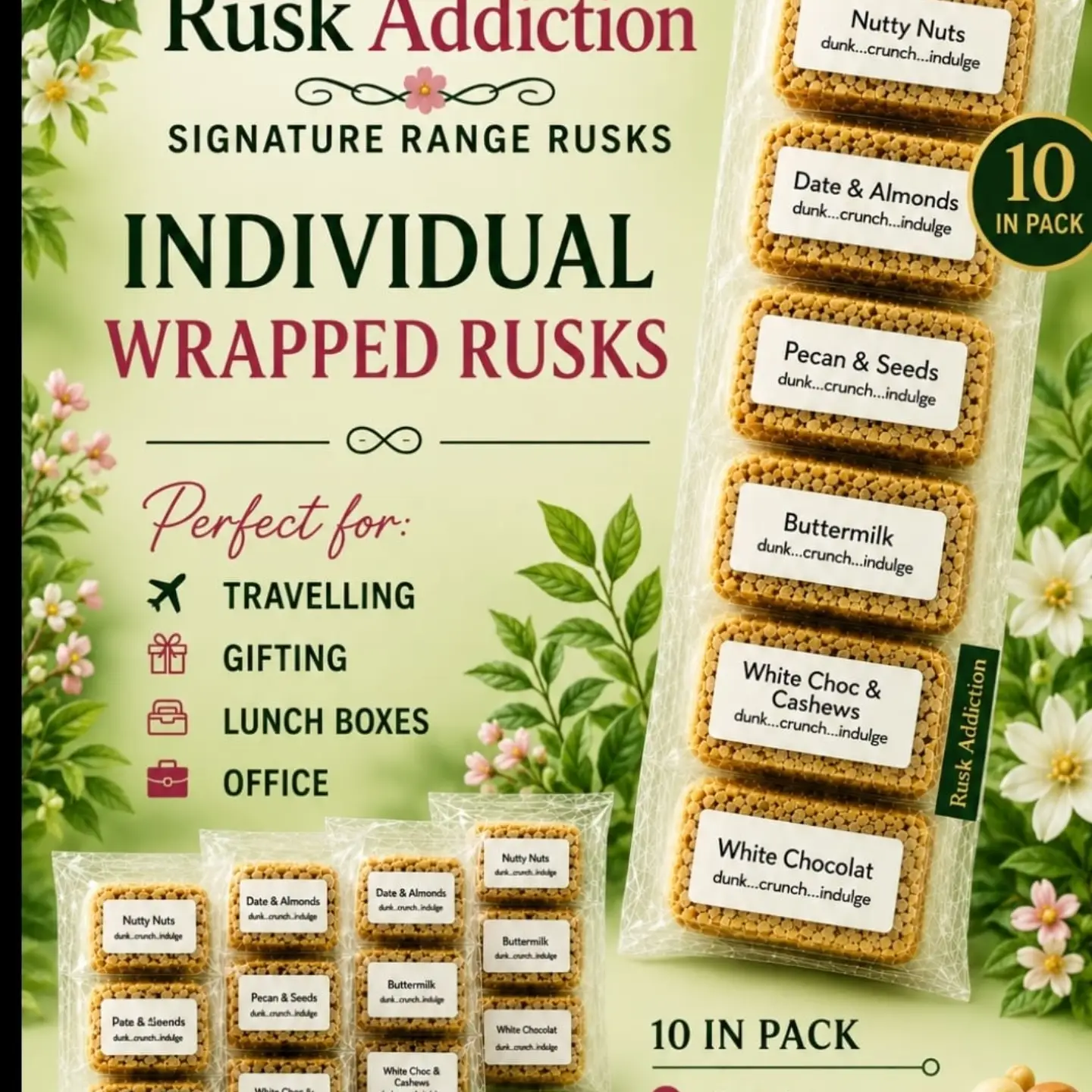 Individually wrapped Rusk Addiction signature rusks